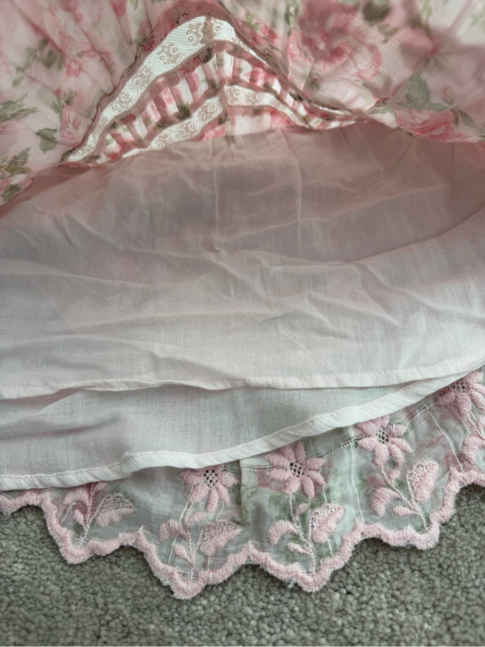 LoveShackFancy Pink Floral Mini Ruffled/Tiered Lace Skirt - Picture 8 of 10